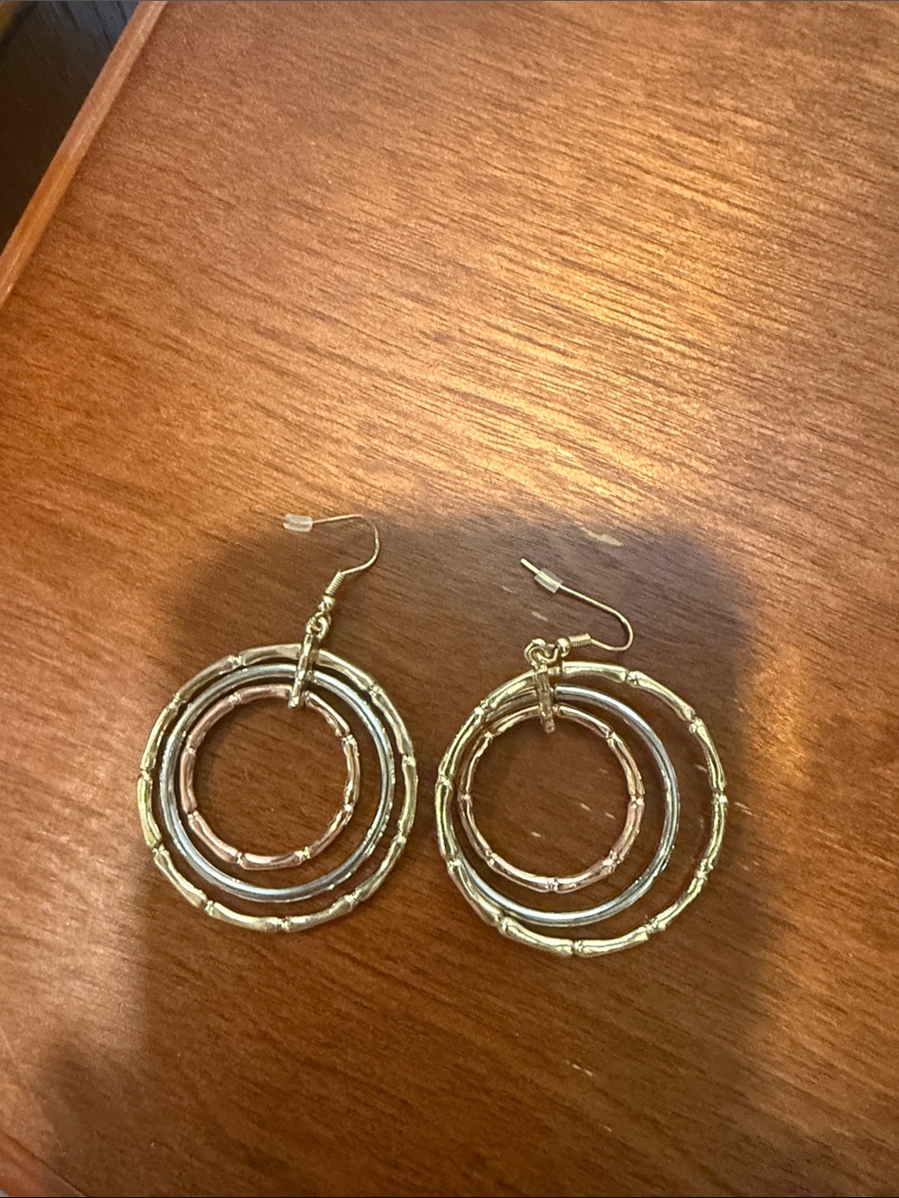 Park Lane Gold-Tone Triple Hoop Bamboo-Textured Dangle Earrings